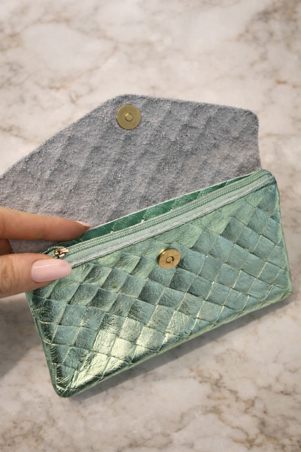 VERONA METALLIC LEATHER PURSE - MINT Jewellery & Accessories Coco Accessories 