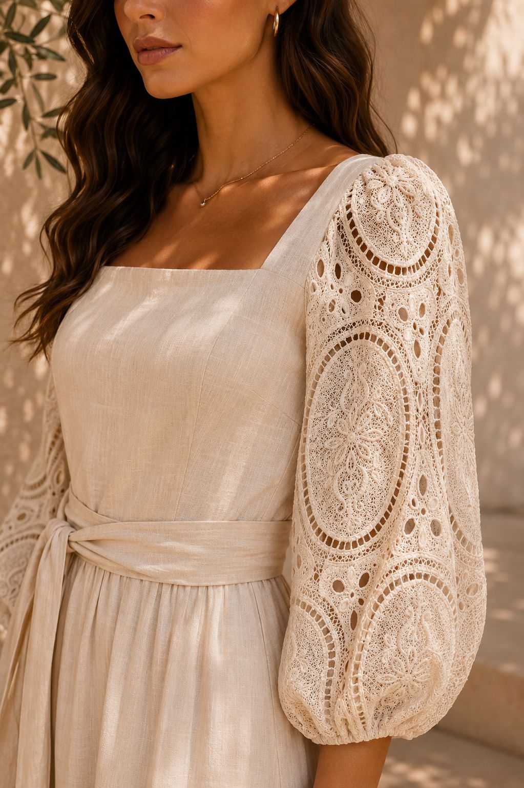 THE SORRRNTO LACE MIDI DRESS - BEIGE Dresses Neline 