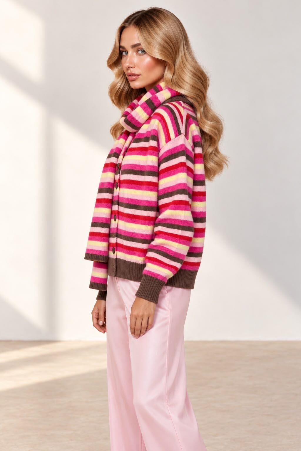 CHLOE STRIPED CARDIGAN & SCARF SET – BRIGHT MULTI Knitwear Gigi Lu 